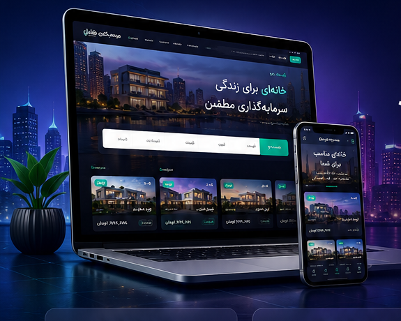 نمونه طراحی سایت املاک روی لپ تاپ و موبایل